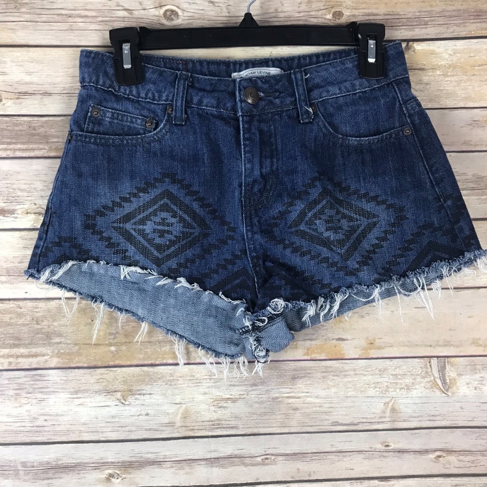 Adam Levine Shorts‎ Junior 5 6 Cotton Denim High Rise Cut Off Short Aztec Print